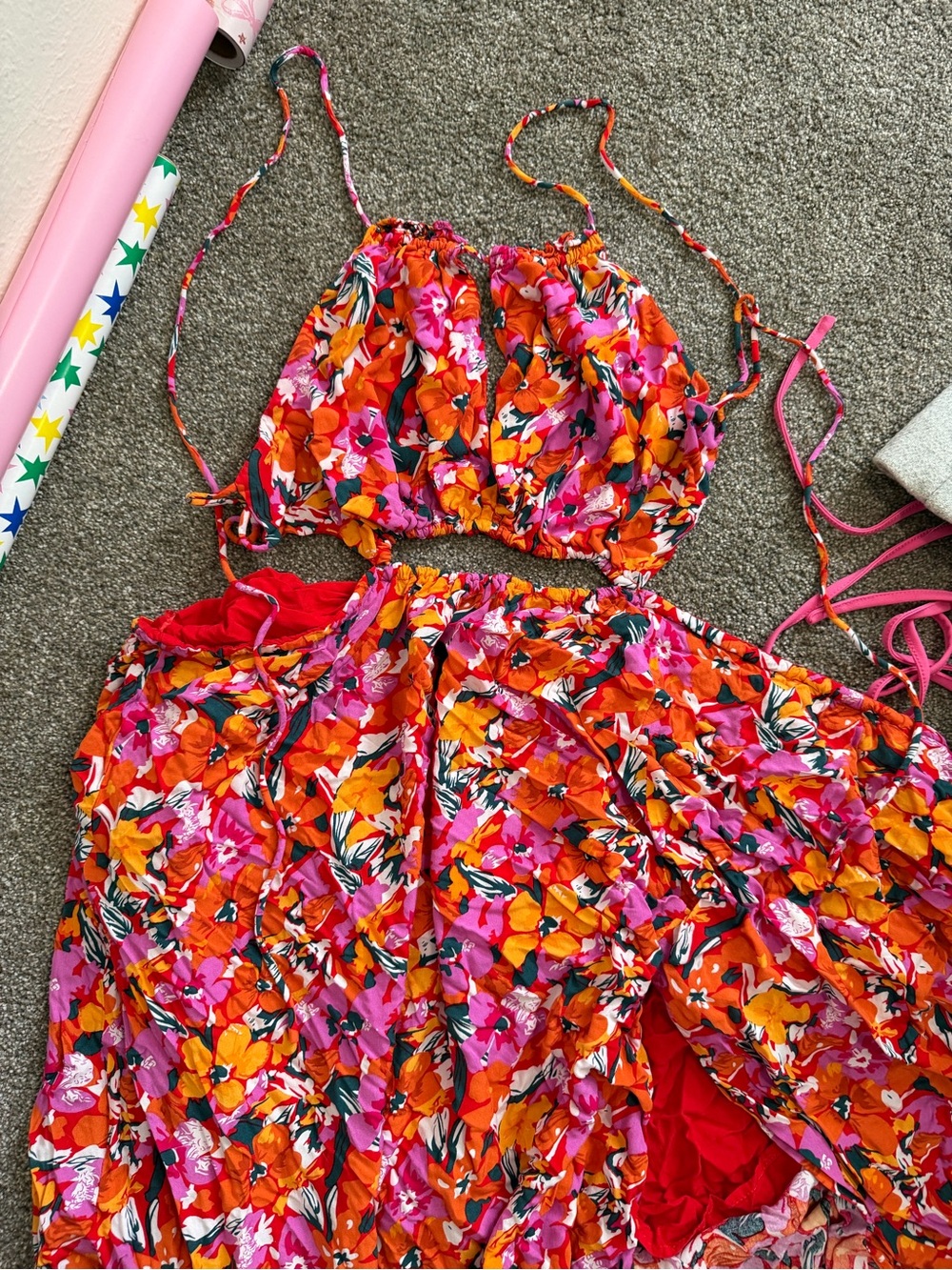 Hello Molly Bright Orange & Pink Floral Dress